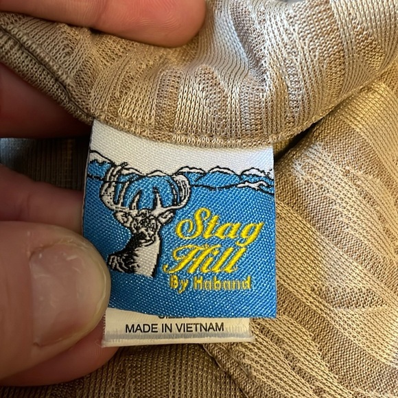 VTG Retro Shirt Haband Collared Large Tan Long Pattern 90s Stag Hill Button - Picture 11 of 15